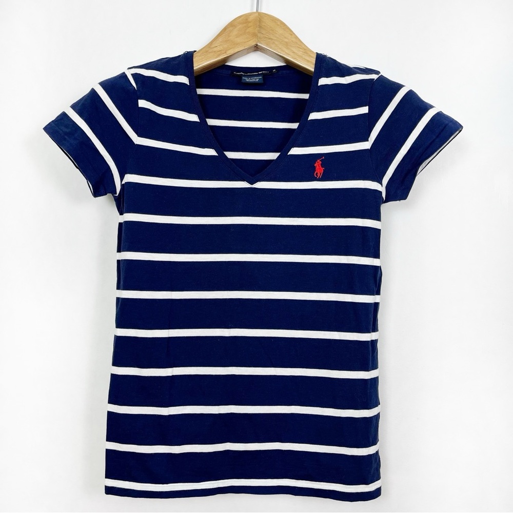 Ralph Lauren Sport‎ Women’s Navy and White Striped T-shirt Size Medium